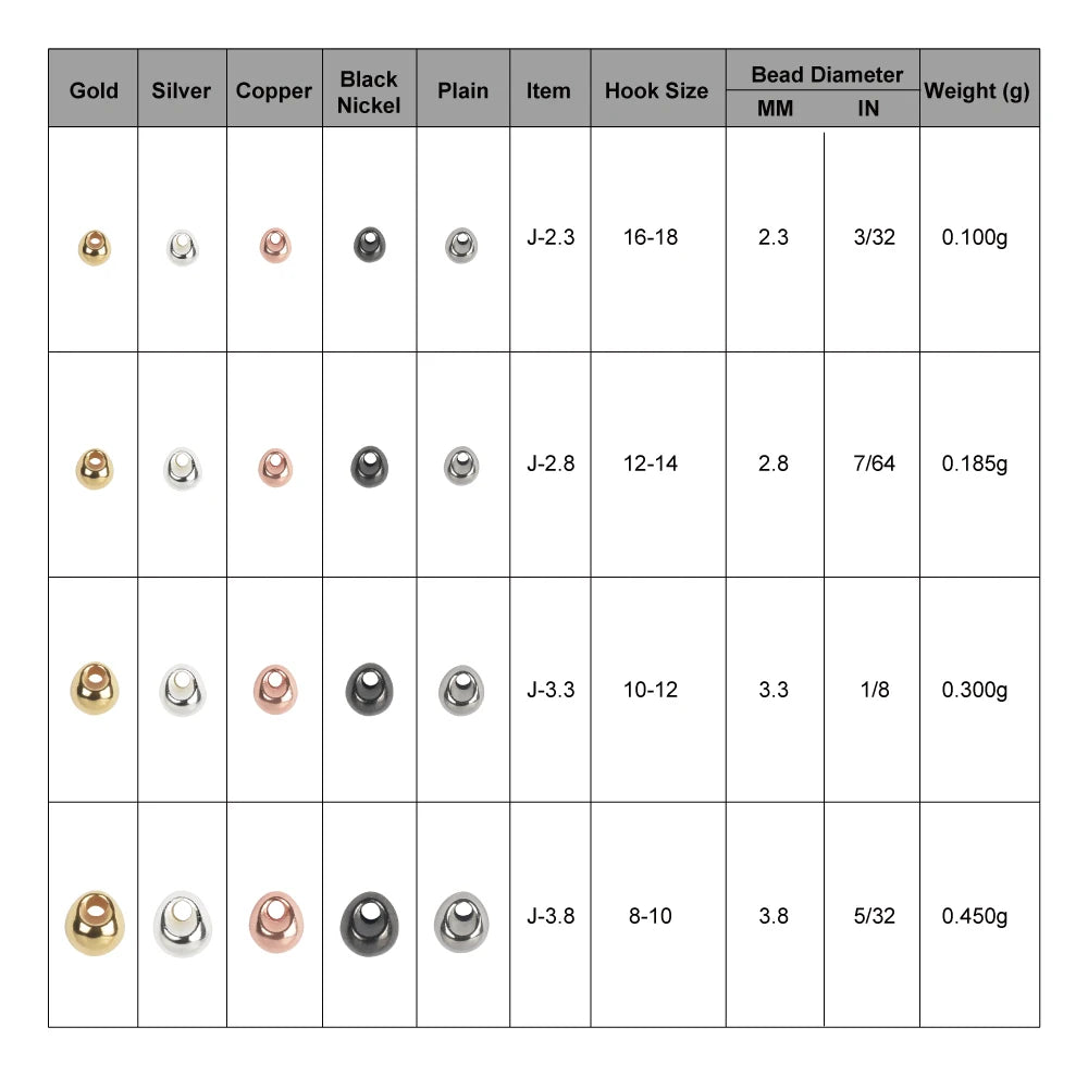 MUUNN 100PCS 2.3~3.8mm Tungsten Jig Off Beads,Fly Tying Nymph Jig Head Material,0.1g~0.45g Trout Perch Fishing Tackel