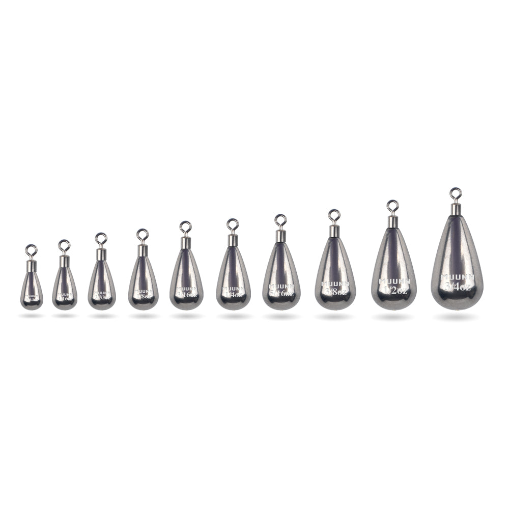 MUUNN 10PCS Tungsten Tear Drop Shot Weight,1.3g-10.5g,Jika Free Rig Sinkers Line Hook Connector,Bass Trout Salmon Fishing Lure