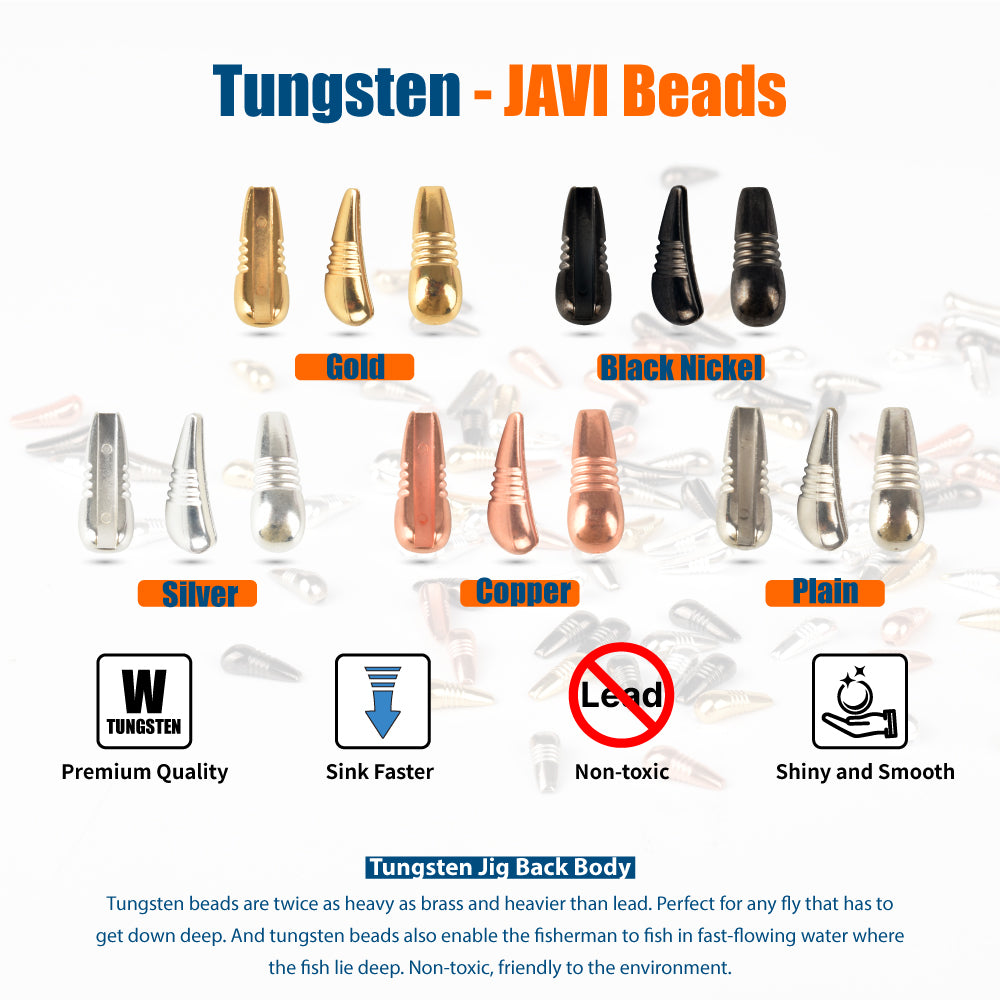 MUUNN Tungsten Nymphs Javi Beads Fly Tying Material Size XS-l Multi-Color DIY Flies Fresh Water Jig Hook Trout Fishing Tool