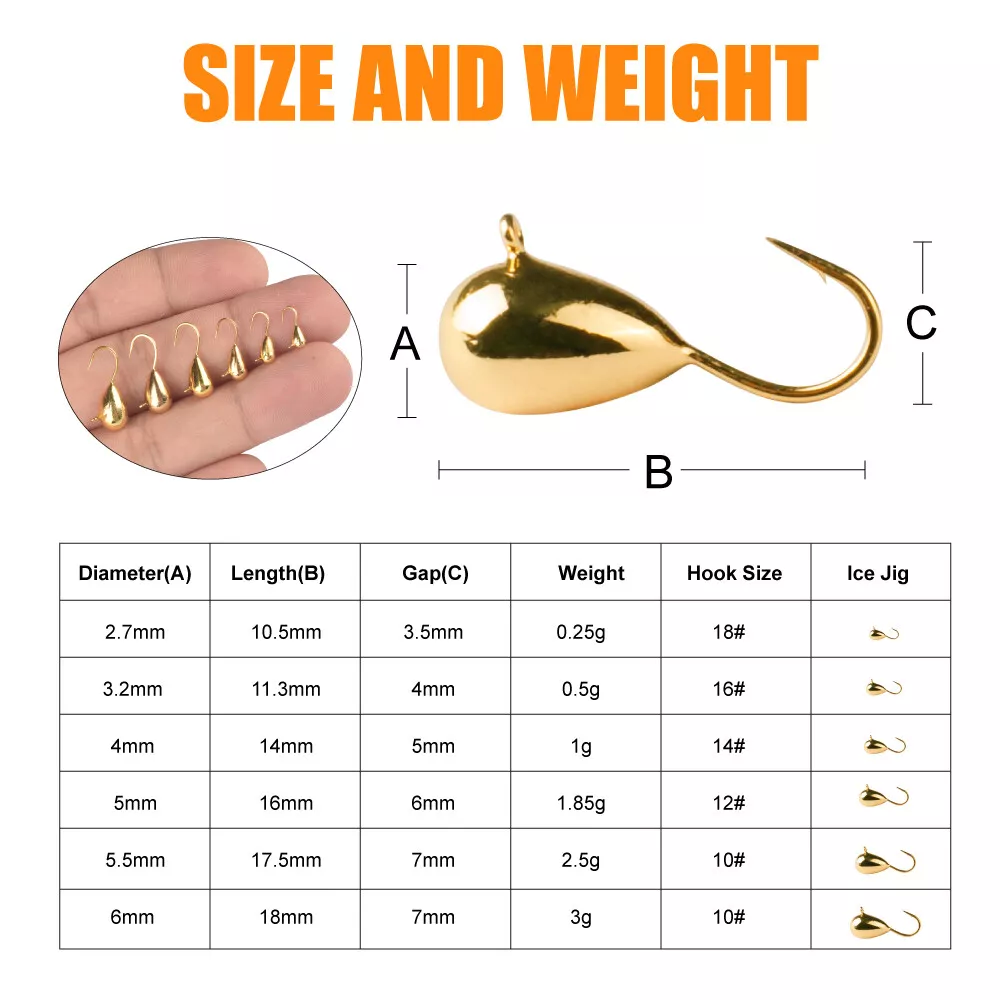 MUUNN 10pcs Tungsten Ice Jig 2.7mm~6.0mm Gold/ Copper Winter Ice Fishing Bait,Hayabusa Crappie Perch Bluegill Wrasse Soft Lure Ice Hooks