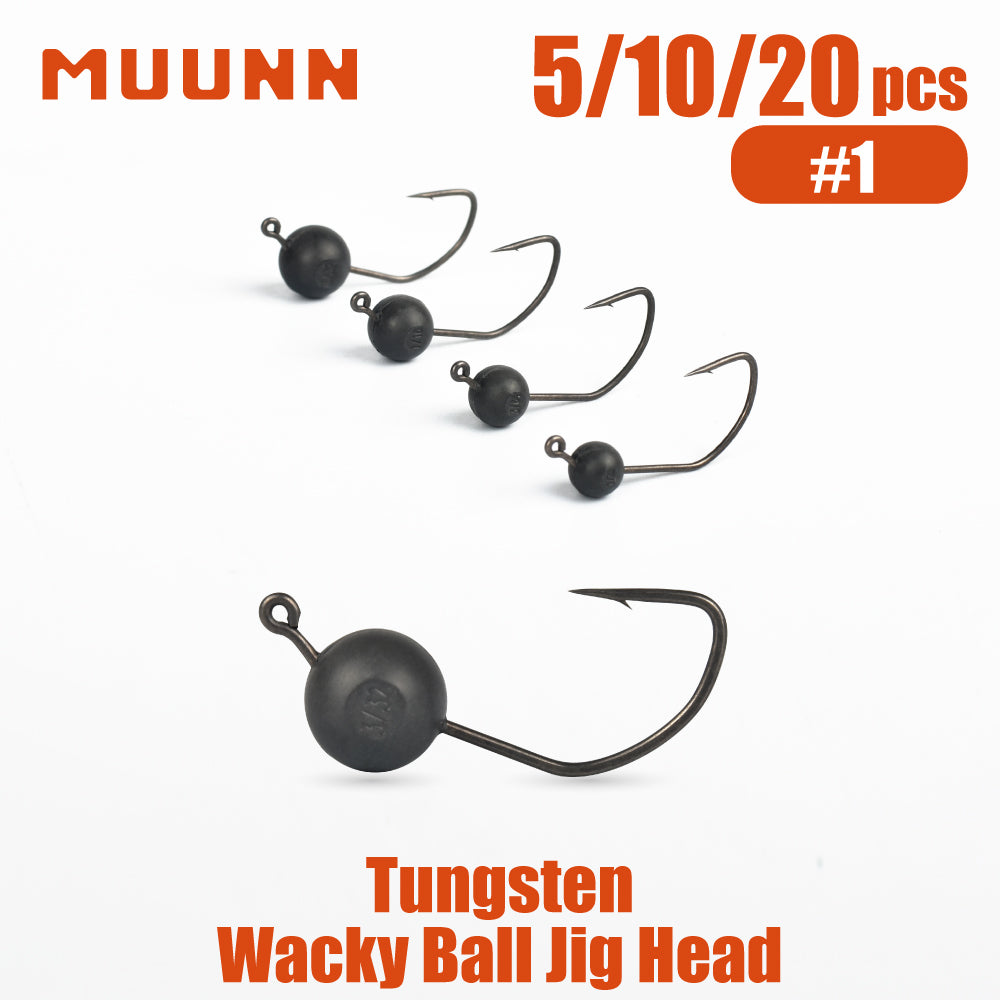 MUUNN Tungsten Wacky Ball Jig Heads, Wacky Rig Texas Rig Hook Finesse Jig for Soft Plastics/Wacky Worms Bass Fishing