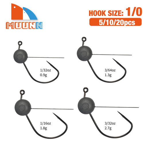 MUUNN Tungsten Wacky Weedless Ball Jig Heads, Wacky Rig/Texas Rig Hook Finesse Jig for Soft Plastics/Wacky Worms Bass Fishing