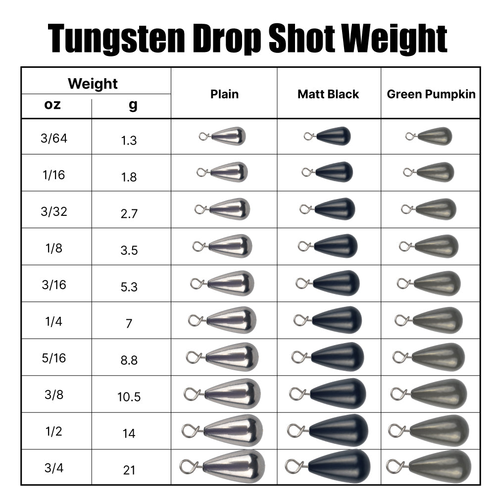 MUUNN 10PCS Tungsten Sinker Shot Tear Drop Weight,1.3g-10.5g, Jika Rig Sinkers Hook Connector,Bass Perch Trout Fishing Lure