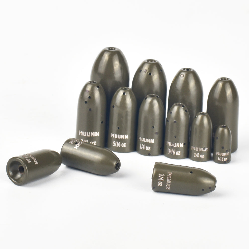 MUUNN 10pcs Tungsten Worm Weight Sinker ,1.8-28g Tungsten Sinkers,1/16-1OZ Bullet Bass Salmon Fishing Lure Accessories ,Green Matt Black