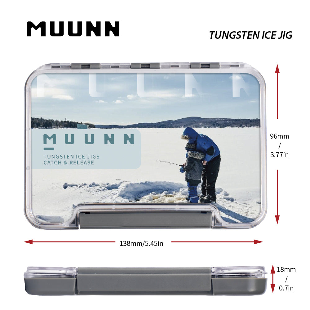 MUUNN 45pcs Tungsten Ice Fishing Jig Head Set,Boxed Winter All Glow Color 0.50G - 1.85G Multicolor Hook Perch Bluegill Crappie Ice Soft Lure Tackel