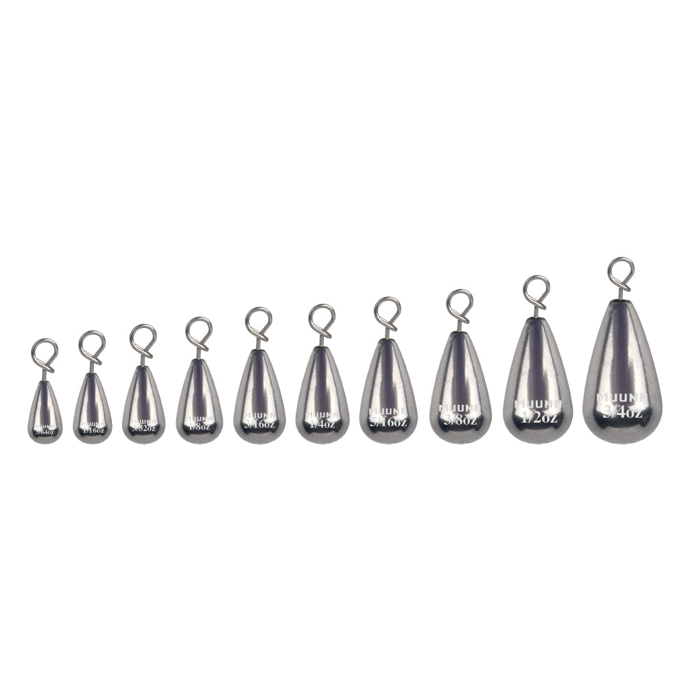 MUUNN 10PCS Tungsten Sinker Shot Tear Drop Weight,1.3g-10.5g,Jika/Free Rig Line Hook Connector,Bass Perch Trout Wrasse Fishing Lure Tackel