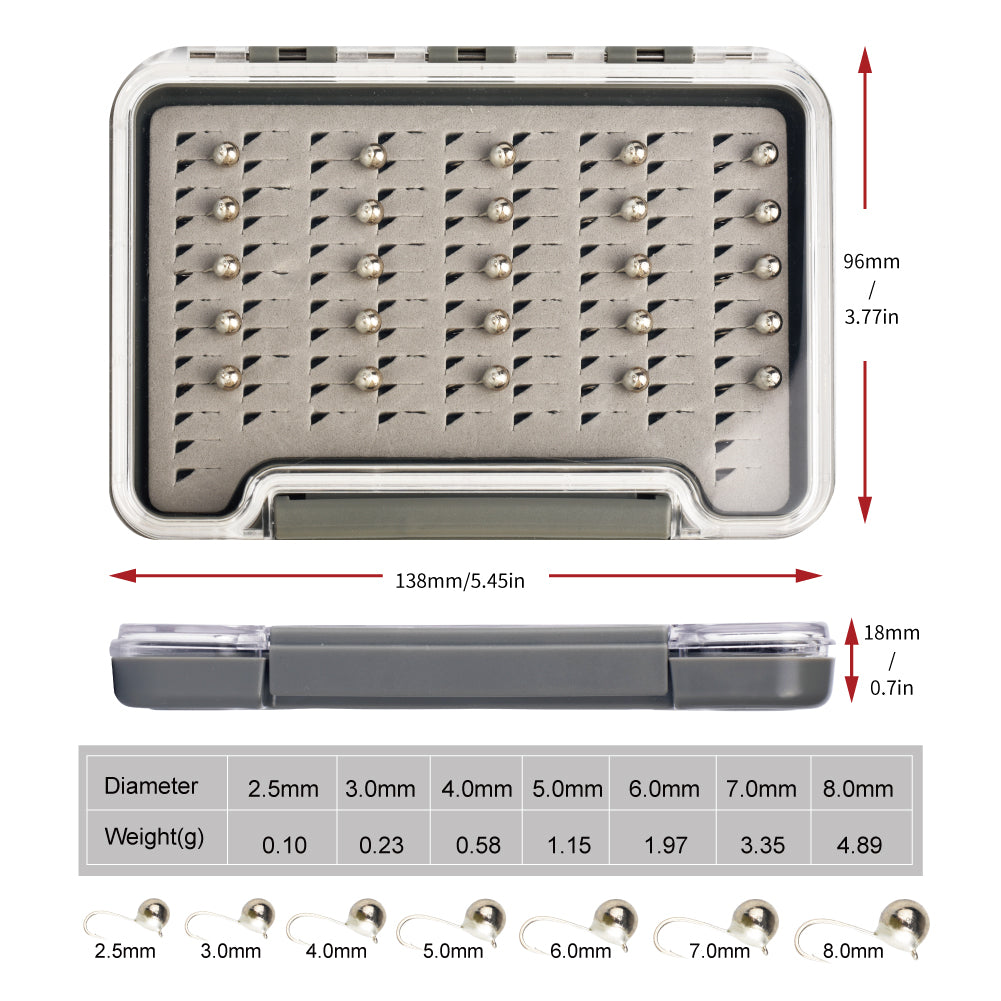 MUUNN 25/50pcs Tungsten Ball Ice Jig Tungsten Ice Jig Head Fishing Set,Boxed 50 lot 2.5mm 3mm 4mm 5mm 6mm 7mm 7mm 8mm Hook