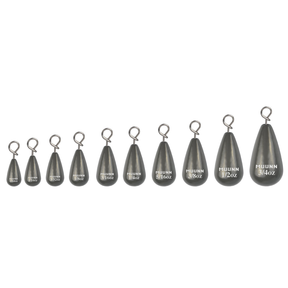 MUUNN 10PCS Tungsten Sinker Shot Tear Drop Weight,1.3g-10.5g,Jika/Free Rig Line Hook Connector,Bass Perch Trout Wrasse Fishing Lure Tackel