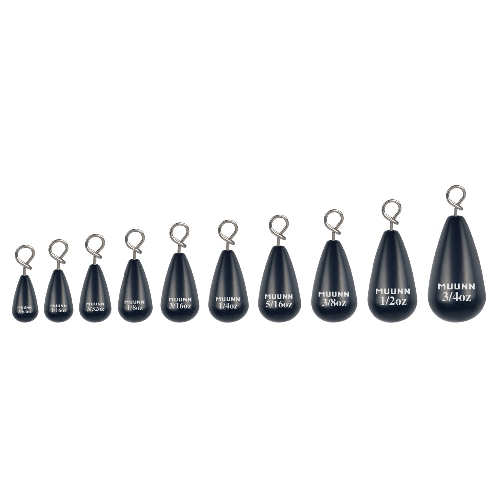 MUUNN 10PCS Tungsten Sinker Shot Tear Drop Weight,1.3g-10.5g,Jika/Free Rig Line Hook Connector,Bass Perch Trout Wrasse Fishing Lure Tackel
