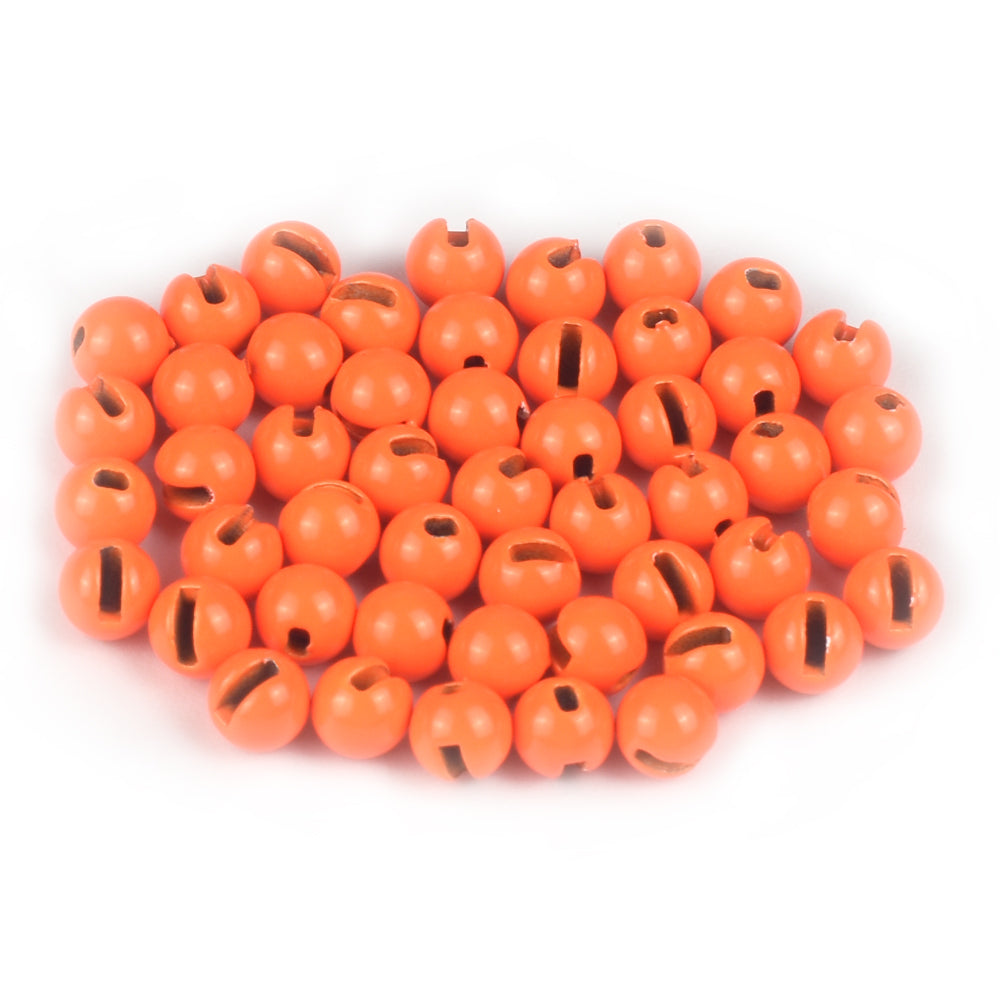 MUUNN 50pcs Colorful Tungsten Slotted Beads 2.5mm-3.8mm Fly Tying Fishing Beadhead Accessories Fly Tying Material Metallic Pink Fluorescence Yellow Orange Rainbow