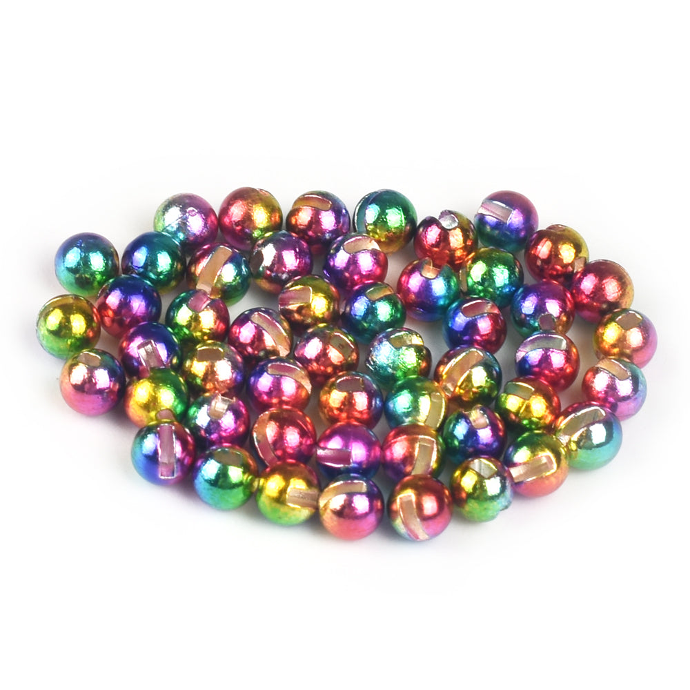 MUUNN 50pcs Colorful Tungsten Slotted Beads 2.5mm-3.8mm Fly Tying Fishing Beadhead Accessories Fly Tying Material Metallic Pink Fluorescence Yellow Orange Rainbow