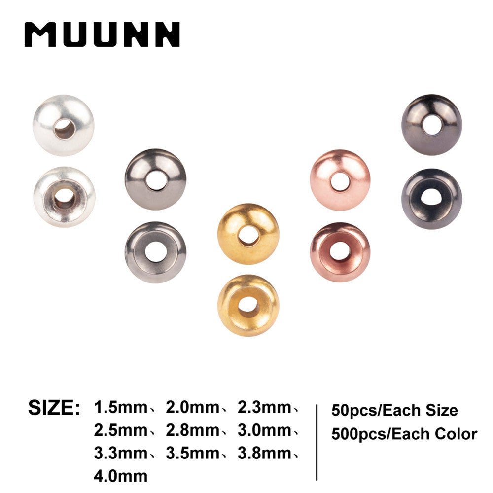 MUUNN 500pcs 1.5-4.0mm Fly Tying Countersunk Tungsten Beads ,10 Sizes Nymph Flies Head Material,Fishing Accessory Electroplat