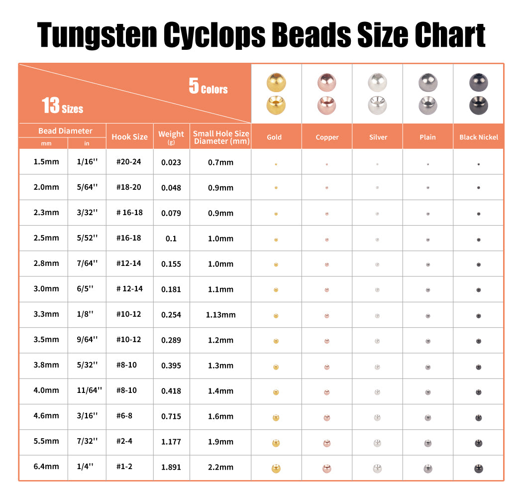 MUUNN Tungsten Countersunk Beads 50PCS 1.5~3.5MM Fly Fishing Beads Trout Perch Panfish Hook DIY