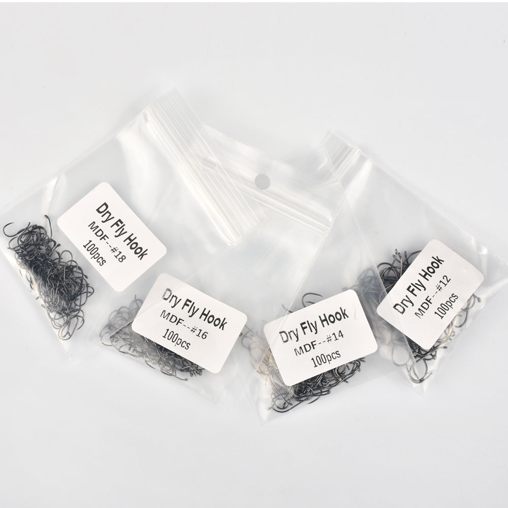 MUUNN 400PCS Fly Fishing Hooks Set,Size#10-#18,Dry Nymph Shrimp Wide Gape Jig Wet Caddis,Barbless Tying Hooks