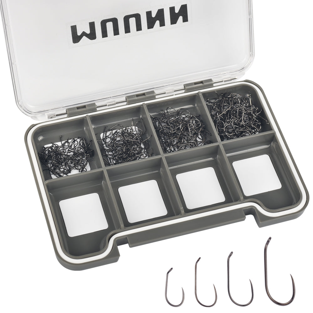 MUUNN 400PCS Fly Fishing Hooks Set,Size#10-#18,Dry Nymph Shrimp Wide Gape Jig Wet Caddis,Barbless Tying Hooks