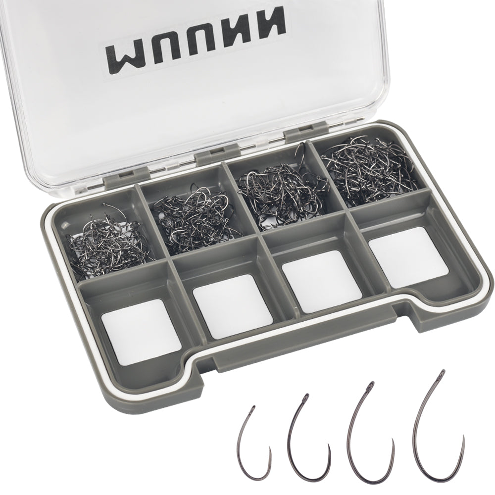 MUUNN 400PCS Fly Fishing Hooks Set,Size#10-#18,Dry Nymph Shrimp Wide Gape Jig Wet Caddis,Barbless Tying Hooks