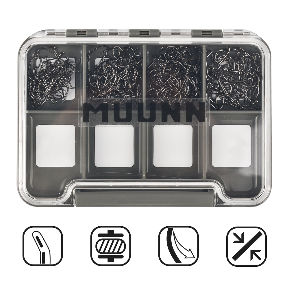 MUUNN 400PCS Fly Fishing Hooks Set,Size#10-#18,Dry Nymph Shrimp Wide Gape Jig Wet Caddis,Barbless Tying Hooks
