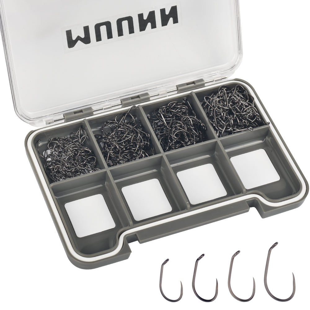 MUUNN 400PCS Fly Fishing Hooks Set,Size#10-#18,Dry Nymph Shrimp Wide Gape Jig Wet Caddis,Barbless Tying Hooks