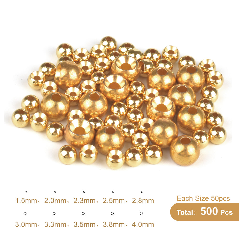 MUUNN 500pcs 1.5-4.0mm Fly Tying Countersunk Tungsten Beads ,10 Sizes Nymph Flies Head Material,Fishing Accessory Electroplat
