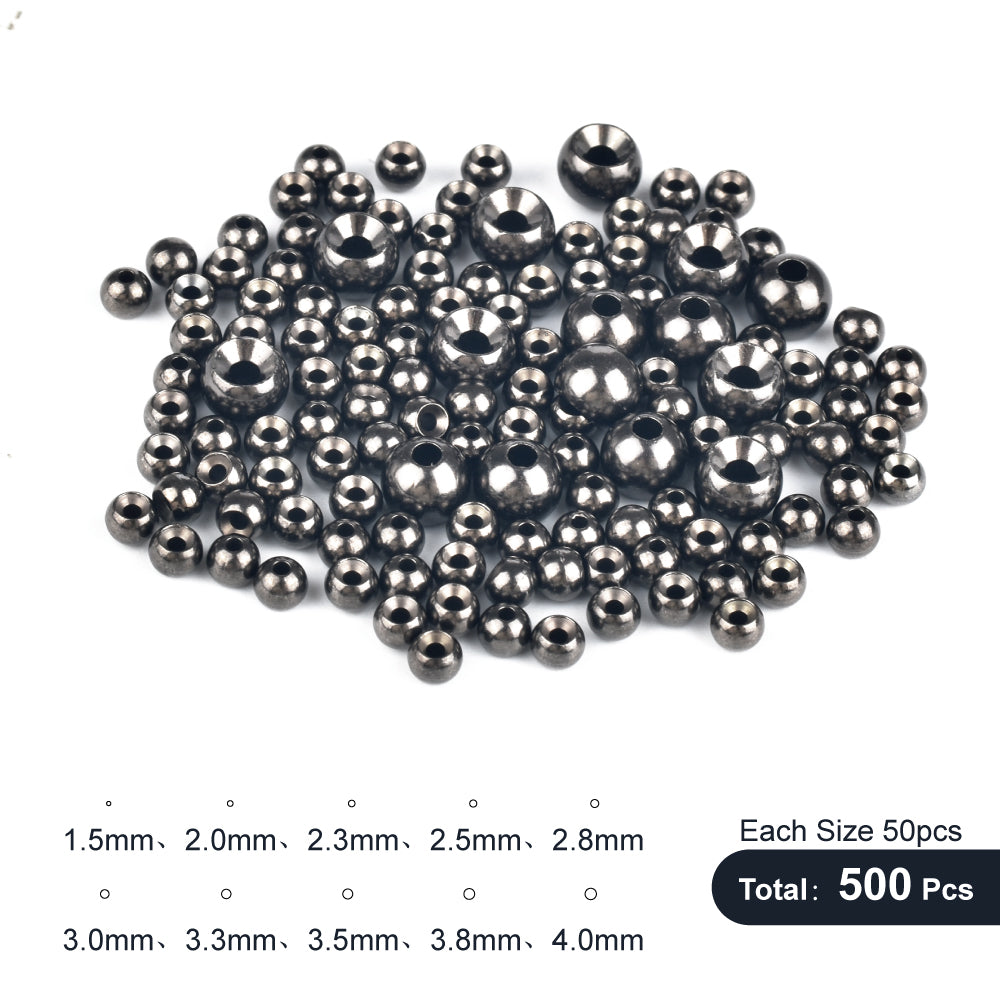 MUUNN 500pcs 1.5-4.0mm Fly Tying Countersunk Tungsten Beads ,10 Sizes Nymph Flies Head Material,Fishing Accessory Electroplat