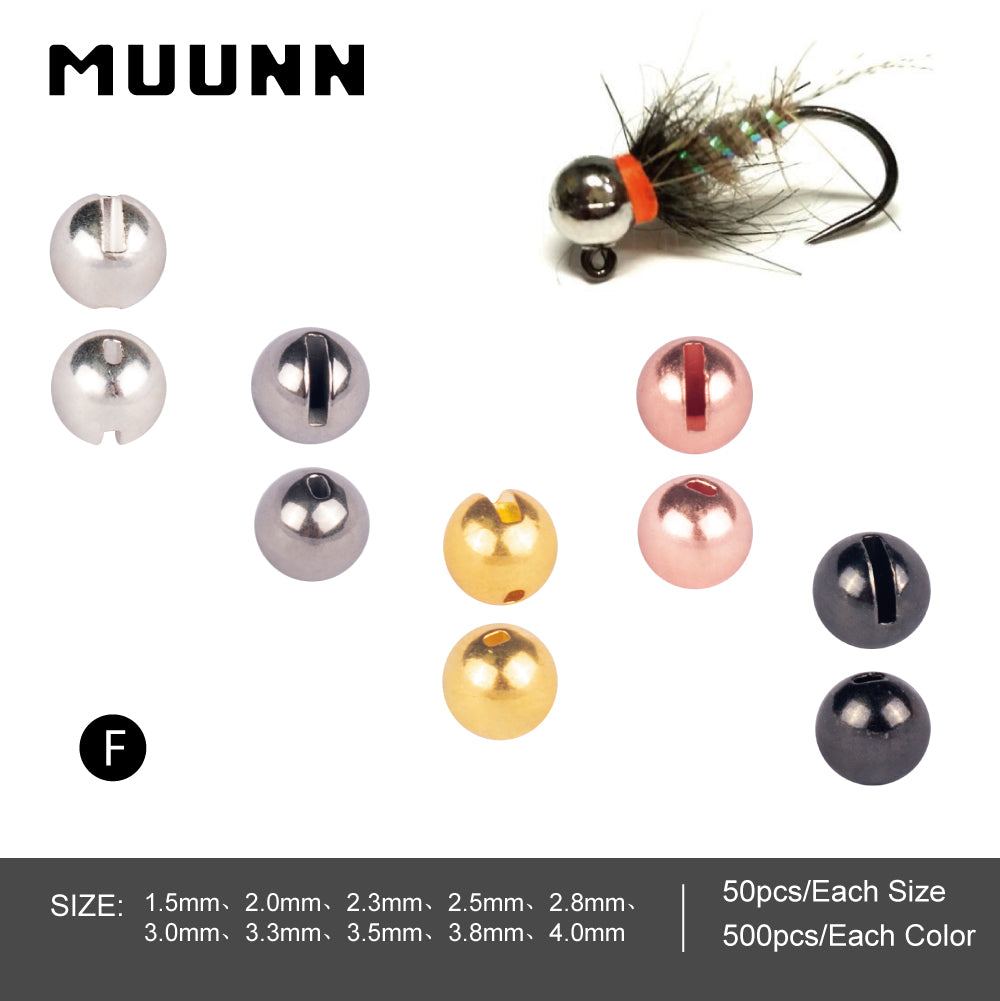 MUUNN 500pcs 1.5mm-4.0mm Tungsten Slotted Beads Fly Tying Material Multi-Color Fly Fishing Accessory Electroplat