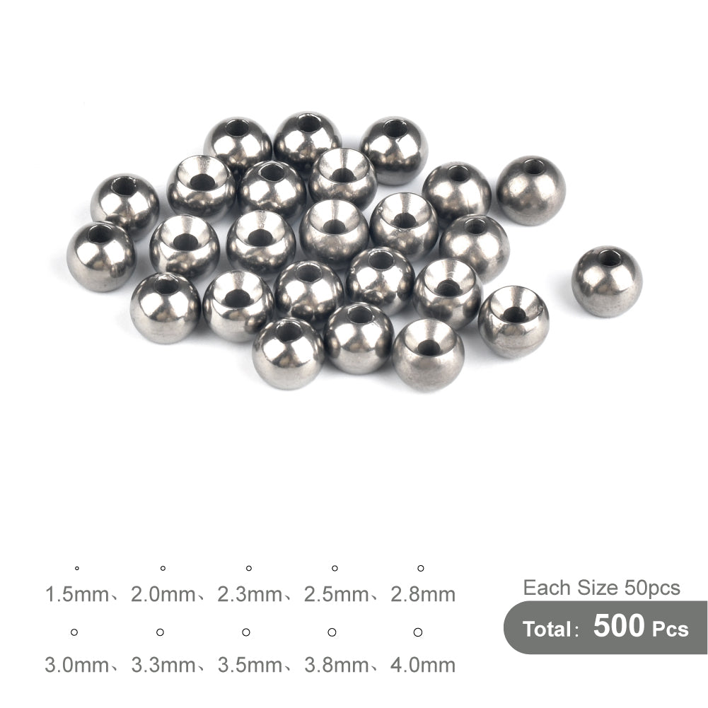 MUUNN 500pcs 1.5-4.0mm Fly Tying Countersunk Tungsten Beads ,10 Sizes Nymph Flies Head Material,Fishing Accessory Electroplat
