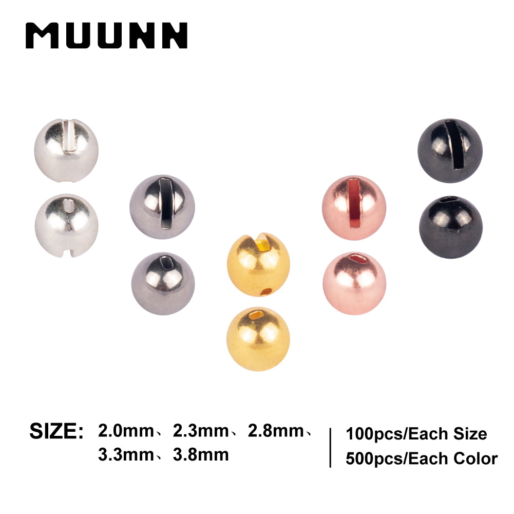 MUUNN 500pcs 2.0/2.3/2.8/3.3/3.8mm Tungsten Slotted Beads Fly Tying Material Multi-Color 5 combinations Fly Fishing
