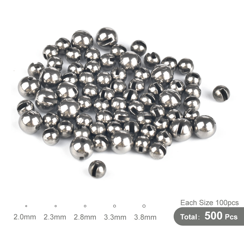 MUUNN 500pcs 2.0/2.3/2.8/3.3/3.8mm Tungsten Slotted Beads Fly Tying Material Multi-Color 5 combinations Fly Fishing