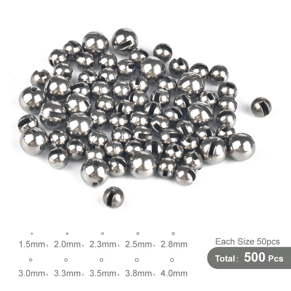 MUUNN 500pcs 1.5mm-4.0mm Tungsten Slotted Beads Fly Tying Material Multi-Color Fly Fishing Accessory Electroplat