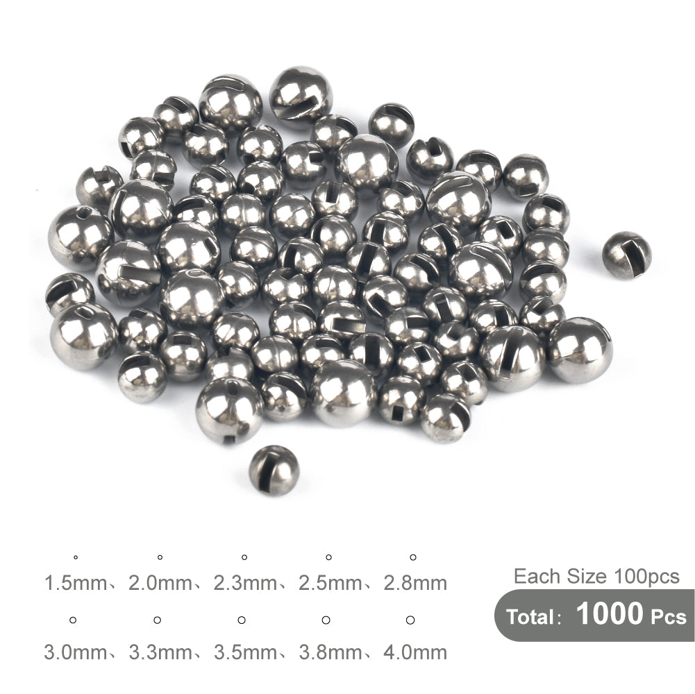 MUUNN 1000pcs 1.5-4.0mm Tungsten Slotted Beads Fly Tying Material Multi-Color DIY Trout Fly Fishing Tackel