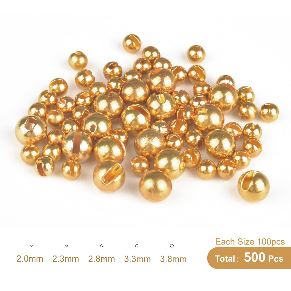 MUUNN 500pcs 2.0/2.3/2.8/3.3/3.8mm Tungsten Slotted Beads Fly Tying Material Multi-Color 5 combinations Fly Fishing