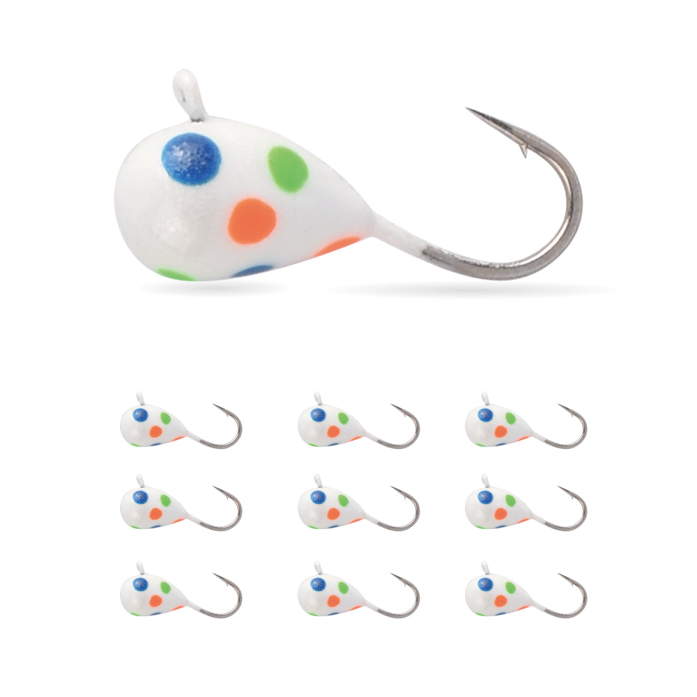 K&E Stopper Lures Large Tear Drop Ice Jig – Size 8, AST Colors – Carded For Easy Storage