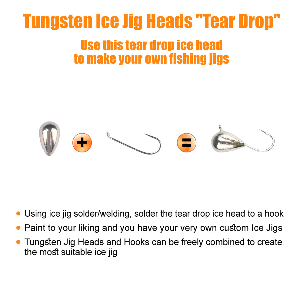 MUUNN 20PCS Tear Drop Tungsten Ice Jig Head,Without Hook DIY Winter Fi –  MUUNN FISHING TACKLE