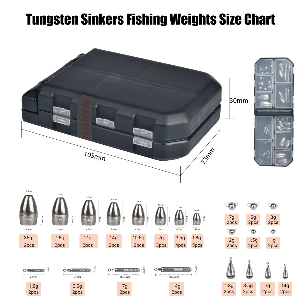 MUUNN 50PCS Tungsten Weight Set Combo Flipping Drop Skinny Shot Chebur –  MUUNN FISHING TACKLE
