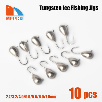 10 Unpainted Teardrop Tungsten Ice Fishing Jigs: 3mm, 4mm, 5mm, 6mm, 7mm,  8mm 