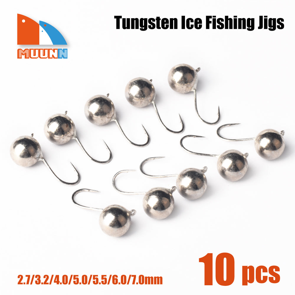 MUUNN 10PCS Tungsten Ball Ice Jig With An Eyelet, Fishing Winter Hook 2.5mm/3mm/4mm/5mm/6mm/7mm/8mm,Pike Carp Trout Lure