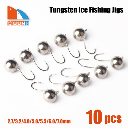 MUUNN 10PCS Tungsten Ball Ice Jig With An Eyelet, Fishing Winter Hook 2.5mm/3mm/4mm/5mm/6mm/7mm/8mm,Pike Carp Trout Lure