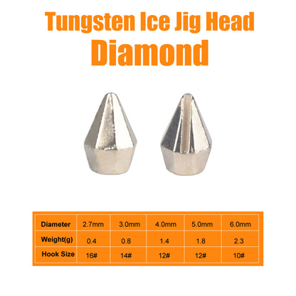 MUUNN 20PCS Faceted Diamond Tungsten Ice Jig Head,Winter Fishing Welding Material, DIY No Hook 2.7mm/3mm/4mm/5mm/6mm Pike Carp