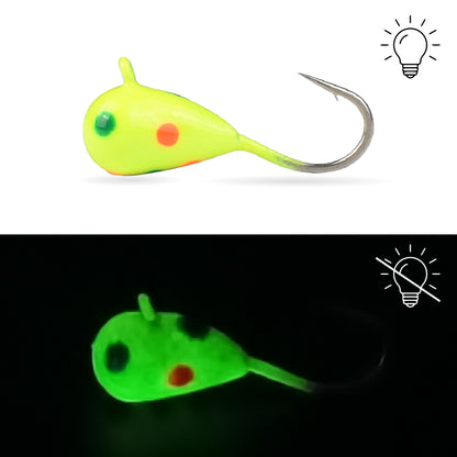 MUUNN 45pcs Tungsten Ice Fishing Jig Head Set,Boxed Winter All Glow Color 0.50G - 1.85G Multicolor Hook Perch Bluegill Crappie Ice Soft Lure Tackel