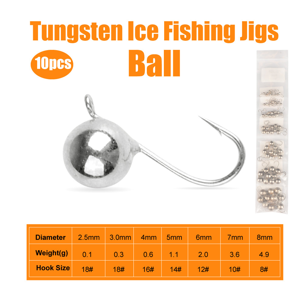 MUUNN 10PCS Tungsten Ball Ice Jig With An Eyelet, Fishing Winter Hook 2.5mm/3mm/4mm/5mm/6mm/7mm/8mm,Pike Carp Trout Lure