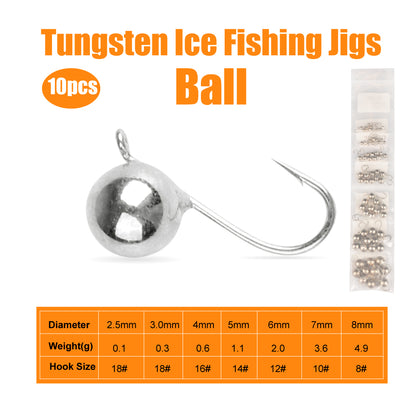 MUUNN 10PCS Tungsten Ball Ice Jig With An Eyelet, Fishing Winter Hook 2.5mm/3mm/4mm/5mm/6mm/7mm/8mm,Pike Carp Trout Lure