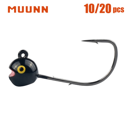 MUUNN Tungsten Round Jig Head Hook , 1/1.5/2/2.5/3g Slow Jigging Bass Crappie Trout Bluegill Fishing Shaky Jig Rig Rockfish Soft Lure Barbed AJING Hooks