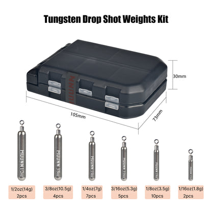 MUUNN 30PCS Tungsten Sinker Combo,Skinny Drop Shot Weight Set Jika Rig Sinkers 1/16OZ-1OZ,Bass Crappie Panfish Lure Accessories