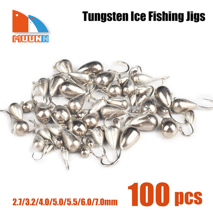 MUUNN Tungsten Mormyshka Ice Jigs,Winter Fishing Hyabusa Hooks 2.7mm/3.2mm/4mm/5mm/5.5mm, Bluegill Crappie Perch Lure Tackel