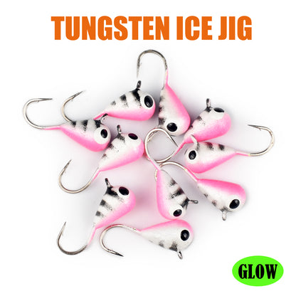 MUUNN 10pcs Ice Fishing Tungsten Jig Head Glow Multicolour 2.7mm-7mm Ice Jig Hayabusa Hook ,0.20g-4.40g Winter Carp Trout Lures