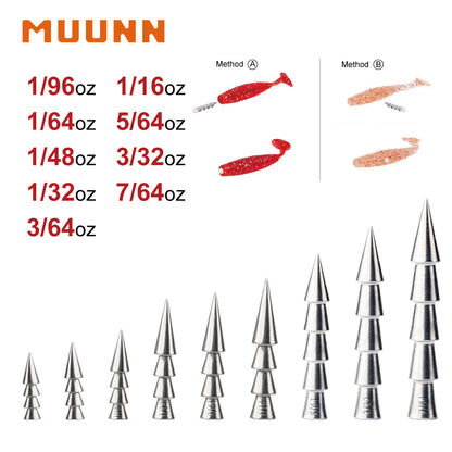 MUUNN 10/20PCS Tungsten Pagoda Nail Weight, Neko Rig/Dek Rig/Wacky Rig 1/96-1/48oz Soft Lure Bass Fishing 1/32-7/64oz Accessories