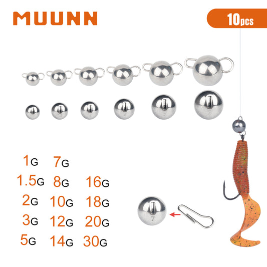 MUUNN 10PCS Tungsten Cheburashka Sinker,1G-30G Lure Fishing Weight,Tackle For Soft Worm Bait,Bass Bluegill Crappie Lures