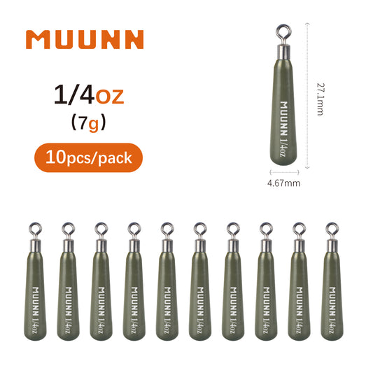 Muunn 10Pcs Tungsten Skinny New Drop Shot Sinker,3.5g~28g Fishing Sinker Weight,Texas/Free/Crolina Rig Tackel