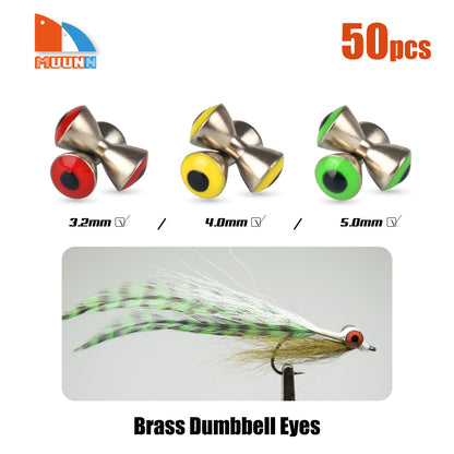 MUUNN Brass Dumbbell Eyes Fly Fishing Tying Nymphs 3.2mm~5.0mm,Trout Bonefish Bluegill Lure Hooks