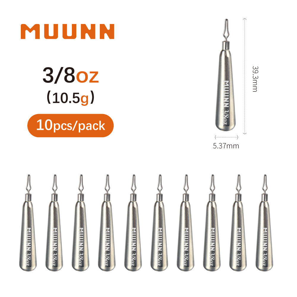 MUUNN 10PCS Tungsten Skinny Drop Shot Weight,Jika Rig Sinkers 1/8OZ-1OZ,Bass Walleye Panfish Lure Fishing Accessories